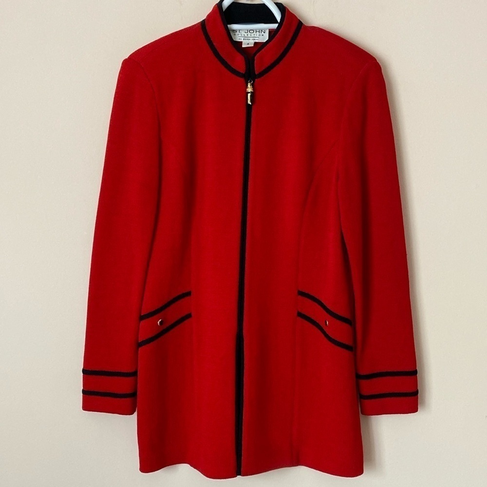 St. John red zipper front cardigan sweater 4